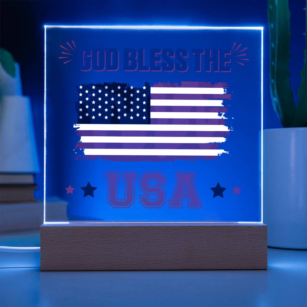 July 4th | God Bless The USA - Square Acrylic Plaque