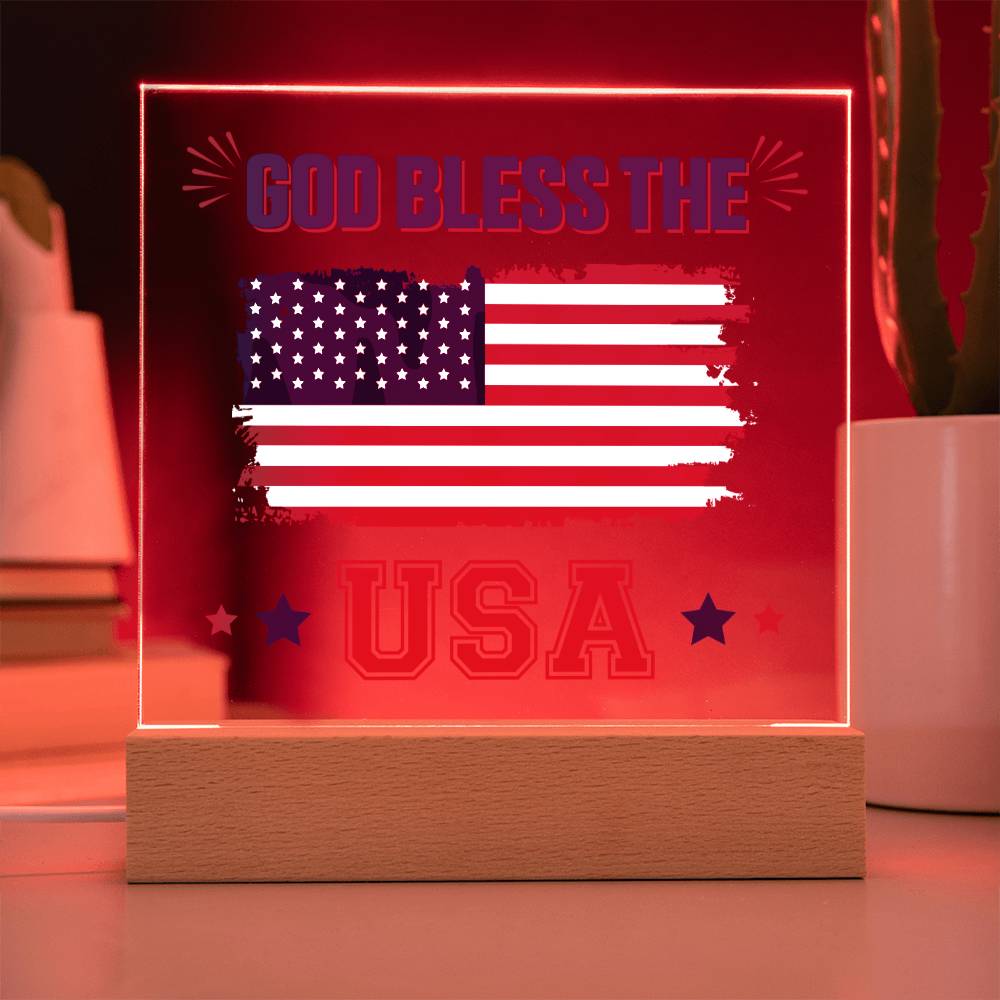 July 4th | God Bless The USA - Square Acrylic Plaque