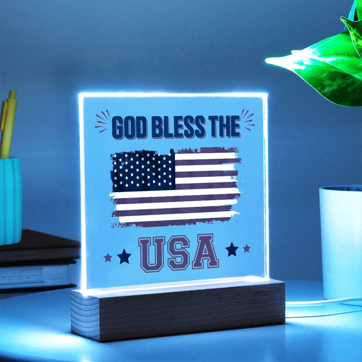 July 4th | God Bless The USA - Square Acrylic Plaque