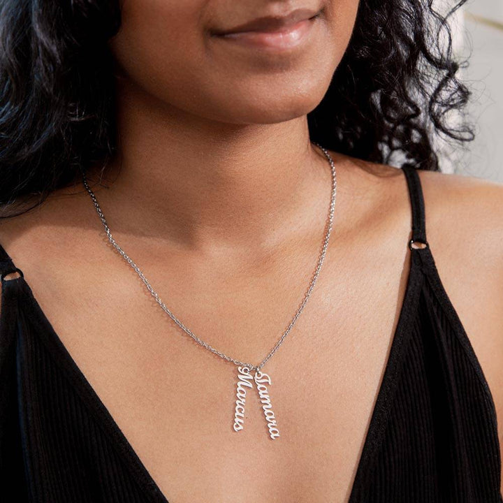 Mom | The Love between a mother and her daughter is forever - Multi Vertical Name Necklace