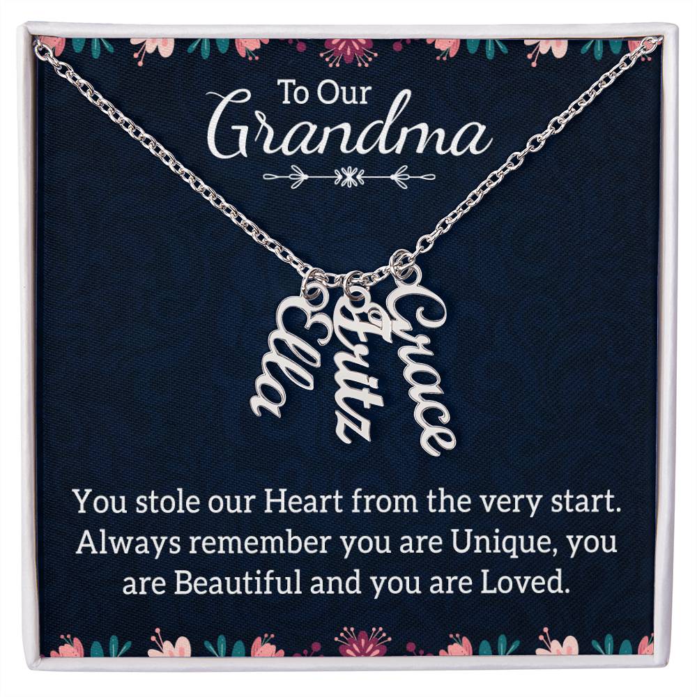 To Our Grandma | You stole our Heart from the very start - Multi Vertical Name Necklace