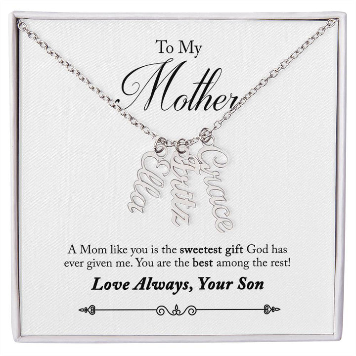 To My Mother |  A Mom like you is the sweetest gift God has ever given me - Multi Vertical Name Necklace