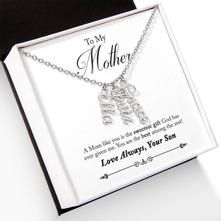 To My Mother |  A Mom like you is the sweetest gift God has ever given me - Multi Vertical Name Necklace