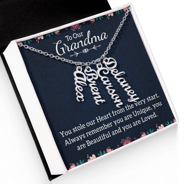 To Our Grandma | You stole our Heart from the very start - Multi Vertical Name Necklace