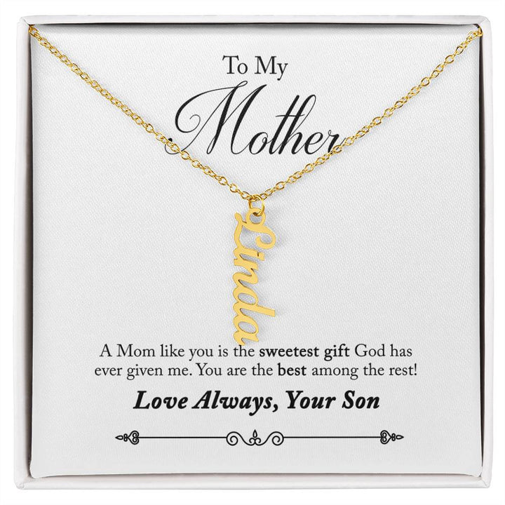 To My Mother |  A Mom like you is the sweetest gift God has ever given me - Multi Vertical Name Necklace