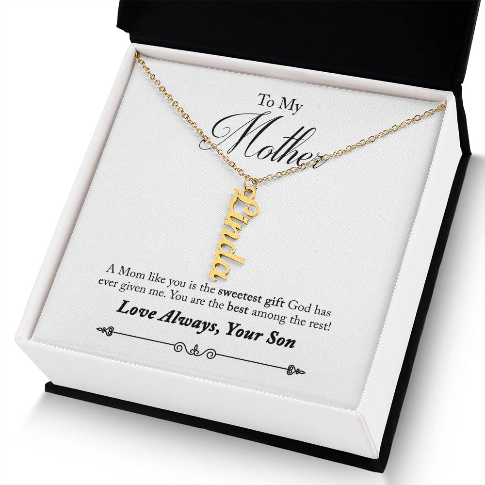 To My Mother |  A Mom like you is the sweetest gift God has ever given me - Multi Vertical Name Necklace