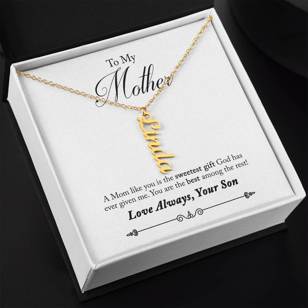 To My Mother |  A Mom like you is the sweetest gift God has ever given me - Multi Vertical Name Necklace