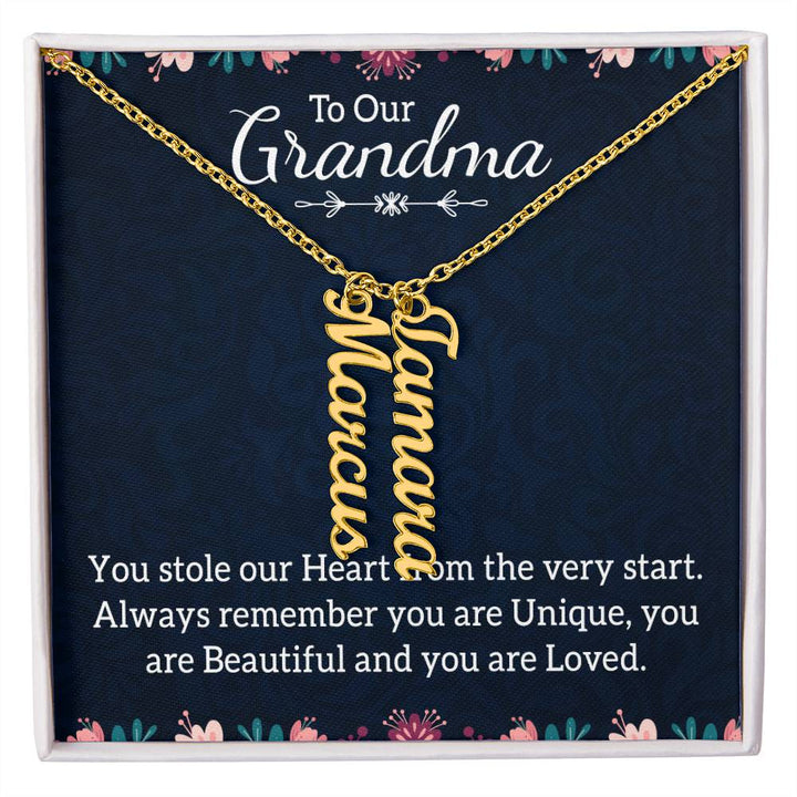 To Our Grandma | You stole our Heart from the very start - Multi Vertical Name Necklace