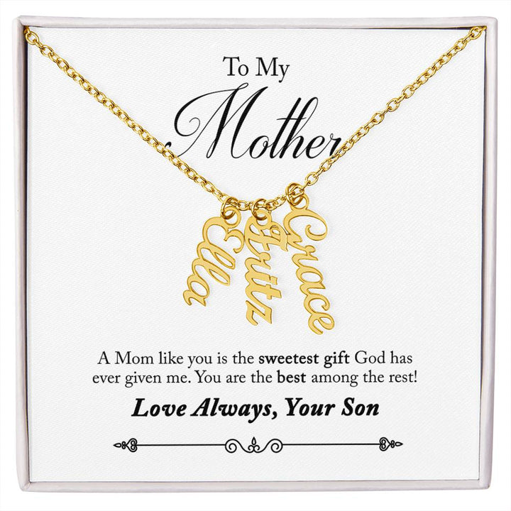 To My Mother |  A Mom like you is the sweetest gift God has ever given me - Multi Vertical Name Necklace