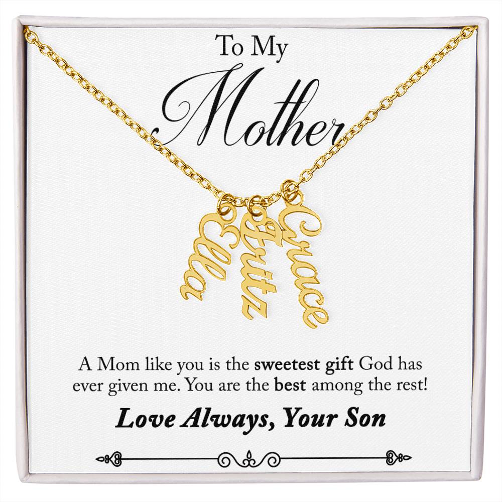 To My Mother | A Mom like you is the sweetest gift God has ever given me - Multi Vertical Name Necklace