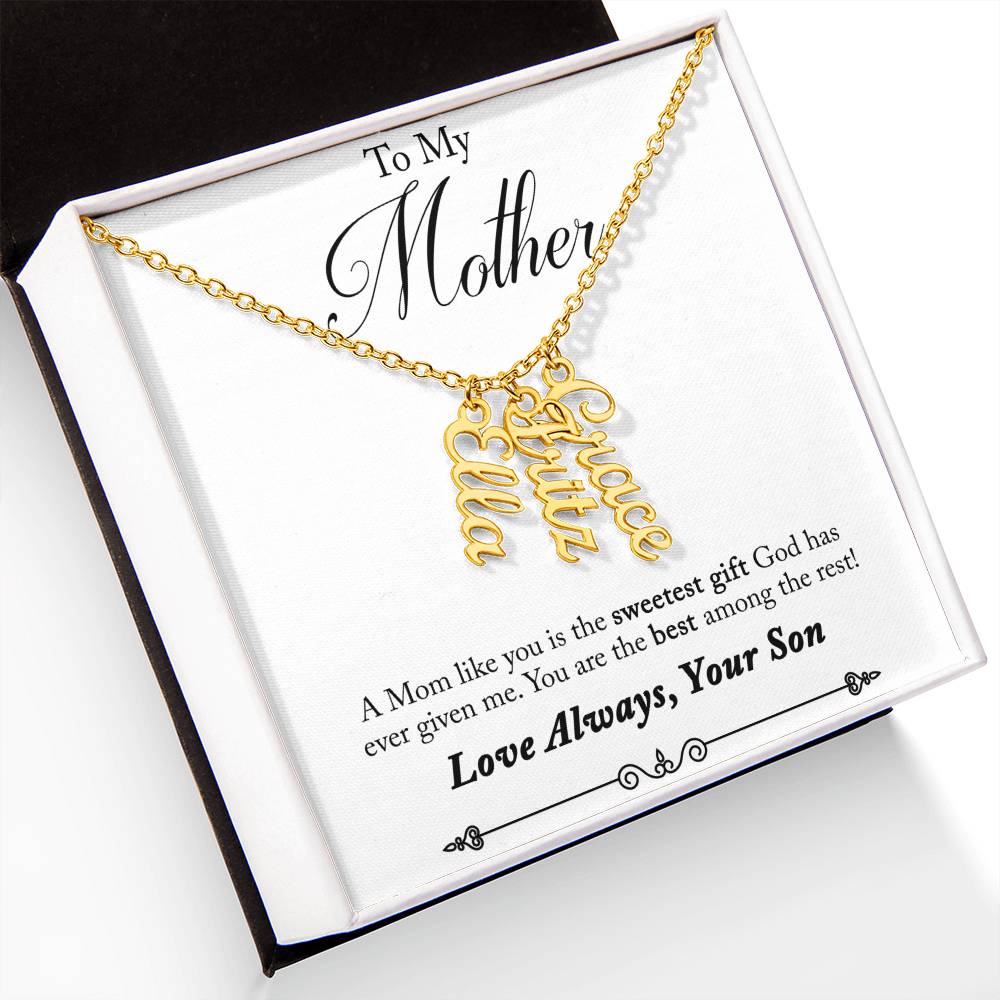 To My Mother | A Mom like you is the sweetest gift God has ever given me - Multi Vertical Name Necklace