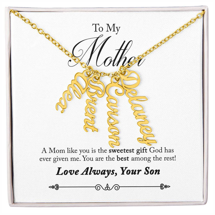 To My Mother |  A Mom like you is the sweetest gift God has ever given me - Multi Vertical Name Necklace