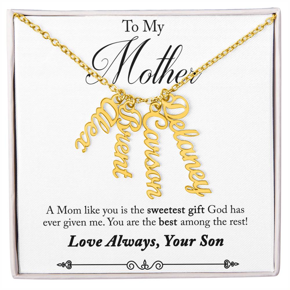 To My Mother | A Mom like you is the sweetest gift God has ever given me - Multi Vertical Name Necklace