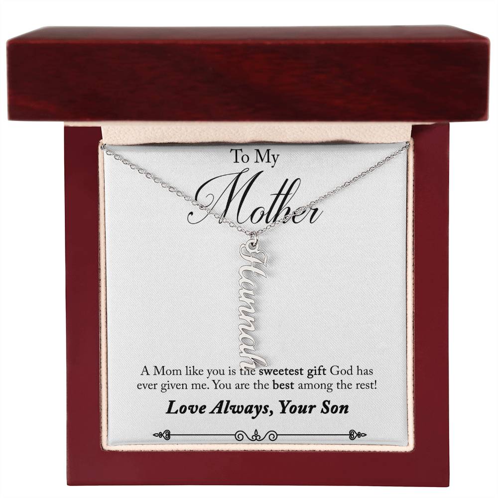 To My Mother | A Mom like you is the sweetest gift God has ever given me - Multi Vertical Name Necklace