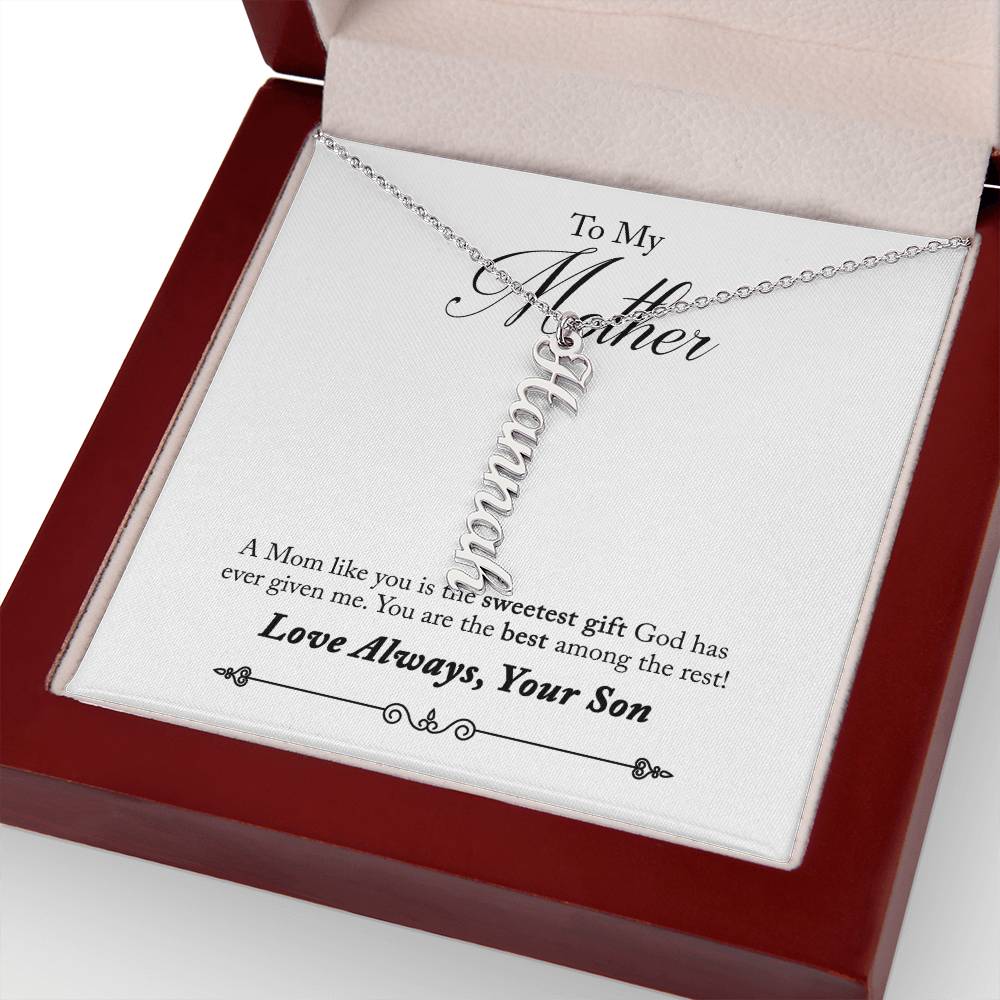 To My Mother |  A Mom like you is the sweetest gift God has ever given me - Multi Vertical Name Necklace