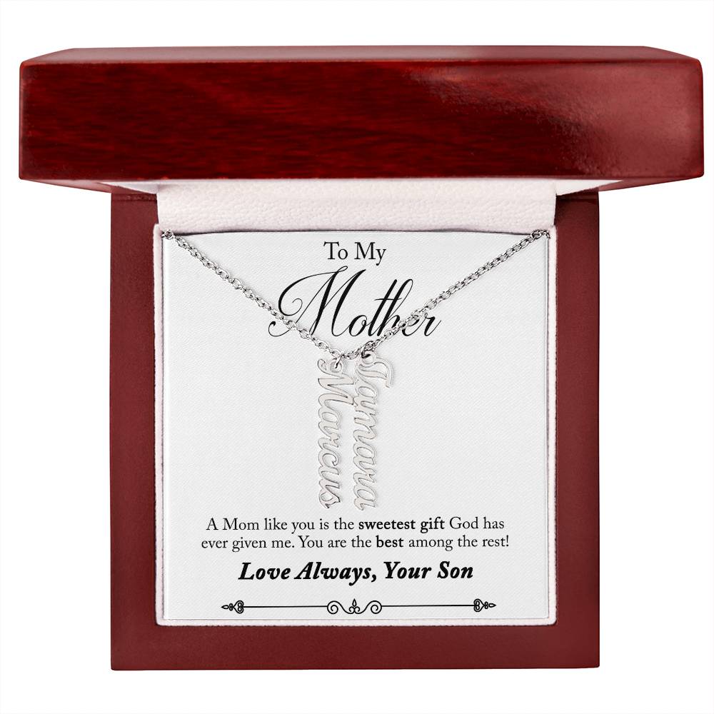 To My Mother | A Mom like you is the sweetest gift God has ever given me - Multi Vertical Name Necklace