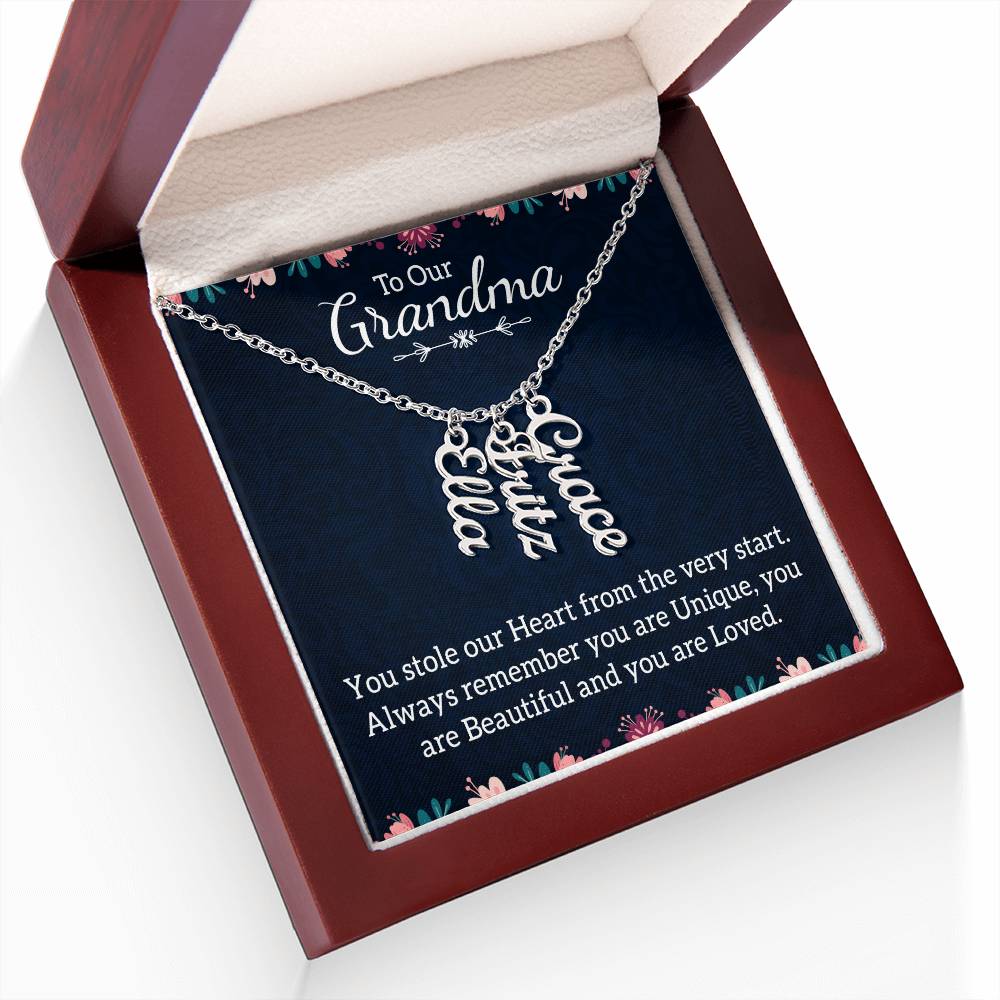 To Our Grandma | You stole our Heart from the very start - Multi Vertical Name Necklace