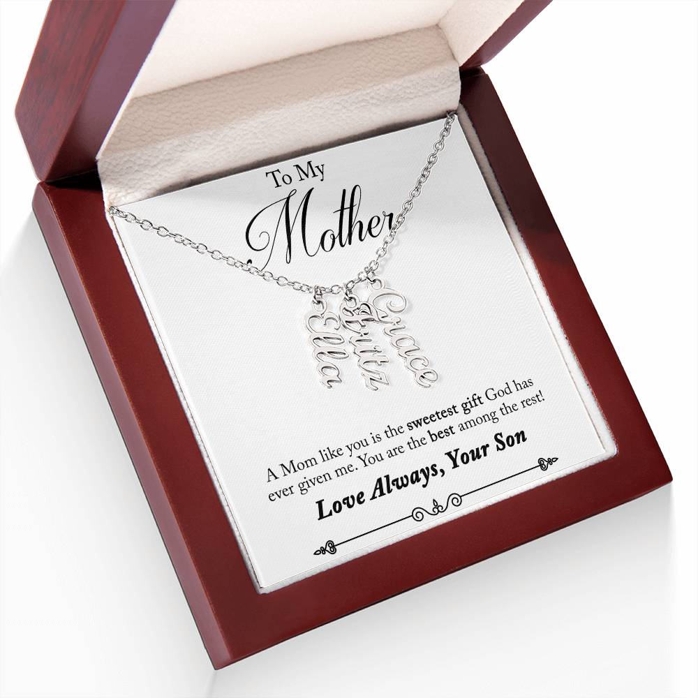 To My Mother | A Mom like you is the sweetest gift God has ever given me - Multi Vertical Name Necklace