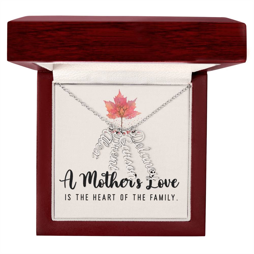 Mother | A Mother's Love is the Heart of the Family - Multi Vertical Name Necklace