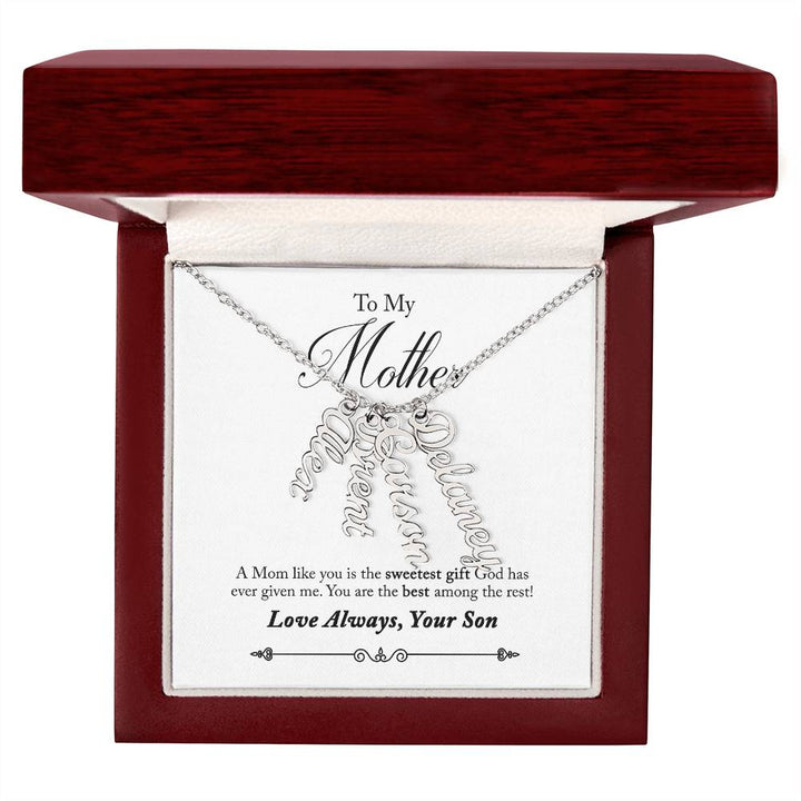 To My Mother |  A Mom like you is the sweetest gift God has ever given me - Multi Vertical Name Necklace