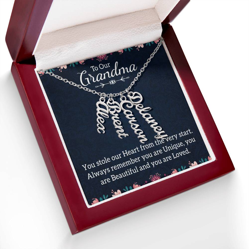 To Our Grandma | You stole our Heart from the very start - Multi Vertical Name Necklace