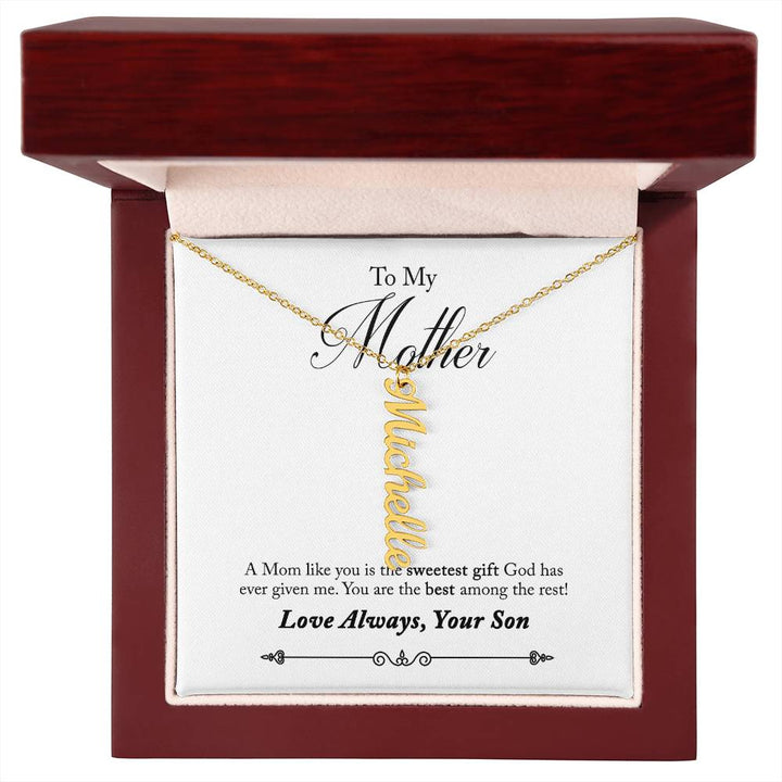 To My Mother |  A Mom like you is the sweetest gift God has ever given me - Multi Vertical Name Necklace