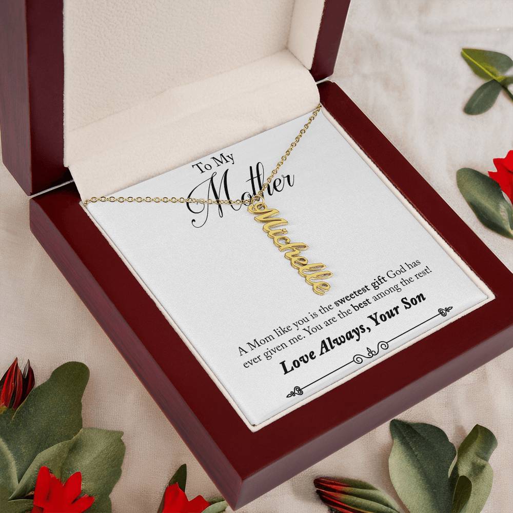 To My Mother | A Mom like you is the sweetest gift God has ever given me - Multi Vertical Name Necklace