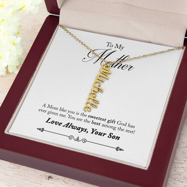 To My Mother |  A Mom like you is the sweetest gift God has ever given me - Multi Vertical Name Necklace