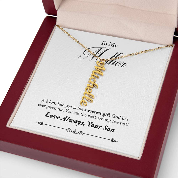 To My Mother |  A Mom like you is the sweetest gift God has ever given me - Multi Vertical Name Necklace