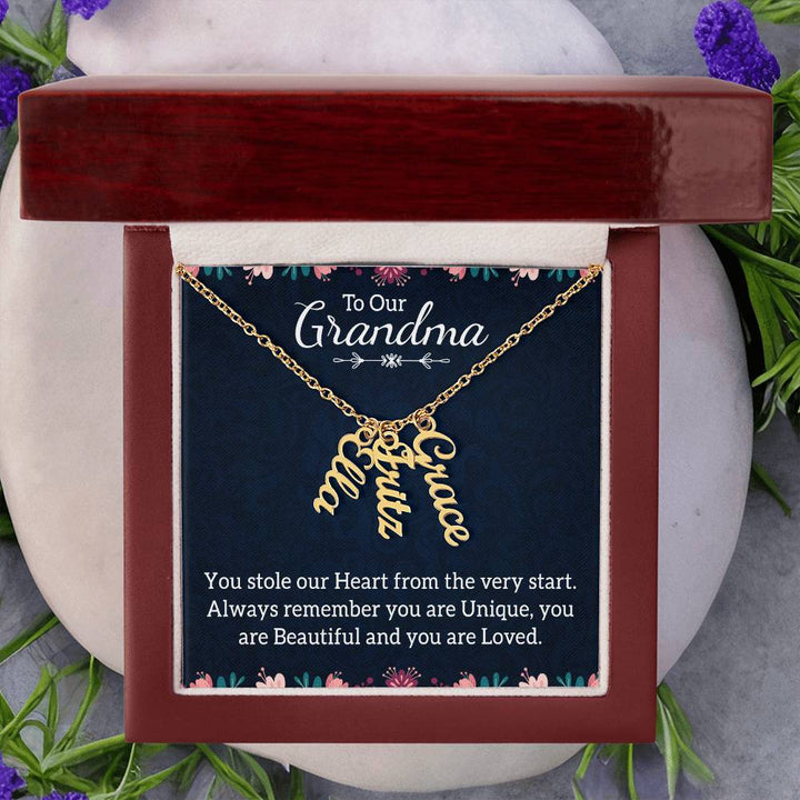 To Our Grandma | You stole our Heart from the very start - Multi Vertical Name Necklace