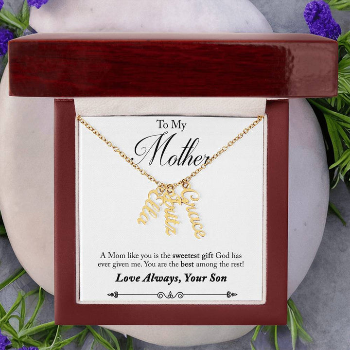 To My Mother | A Mom like you is the sweetest gift God has ever given me - Multi Vertical Name Necklace