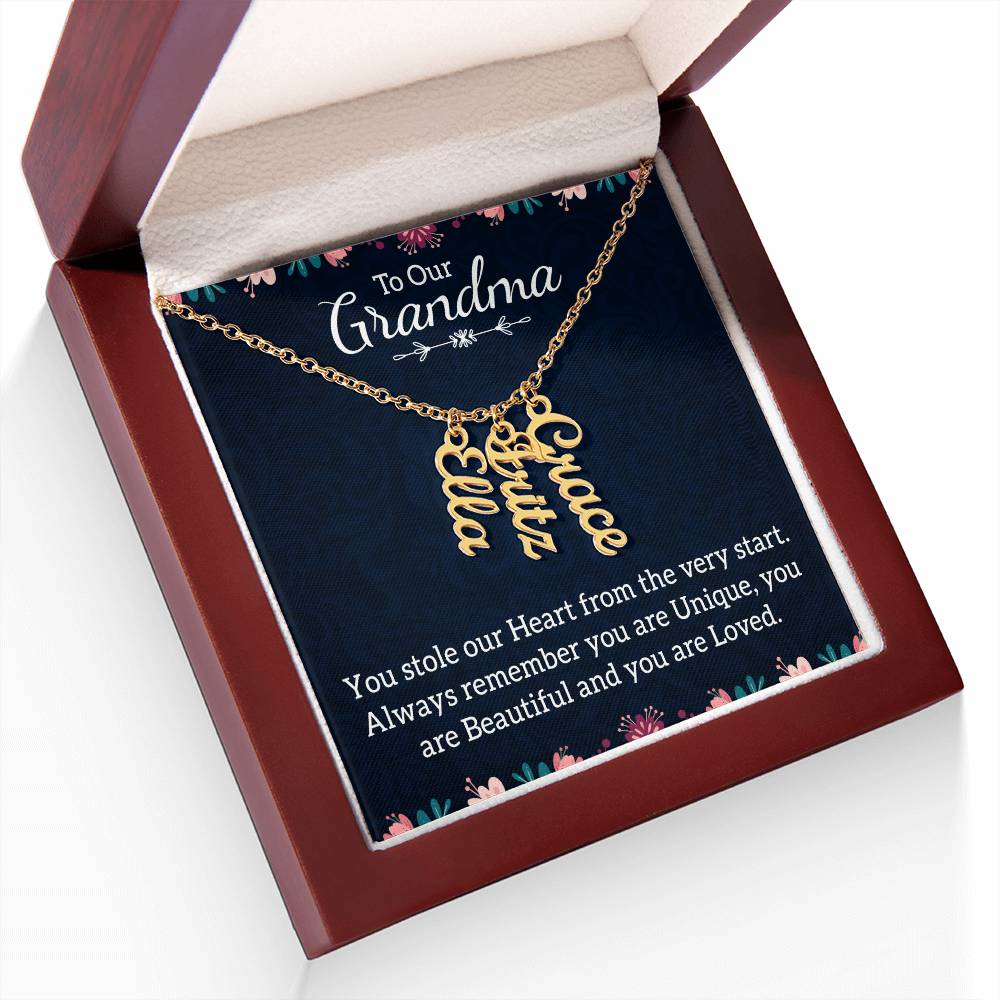 To Our Grandma | You stole our Heart from the very start - Multi Vertical Name Necklace