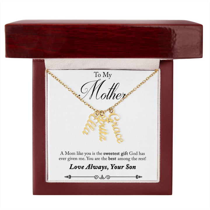 To My Mother | A Mom like you is the sweetest gift God has ever given me - Multi Vertical Name Necklace