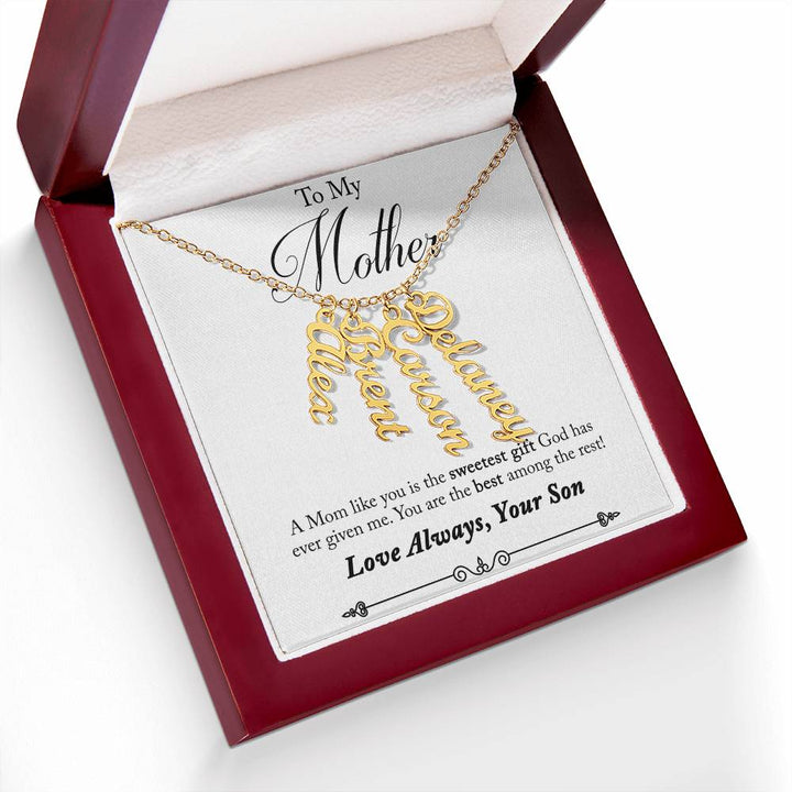 To My Mother | A Mom like you is the sweetest gift God has ever given me - Multi Vertical Name Necklace