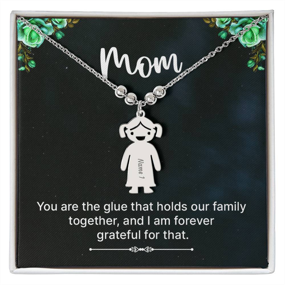 Mom | You are the glue that holds our family together, and I am forever grateful for that - Kid Charm Necklace