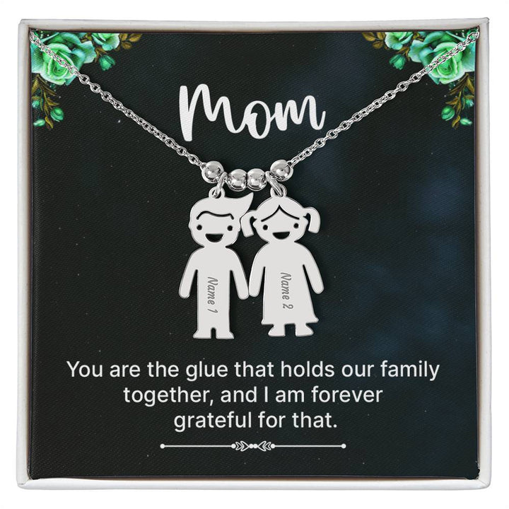 Mom | You are the glue that holds our family together, and I am forever grateful for that - Kid Charm Necklace