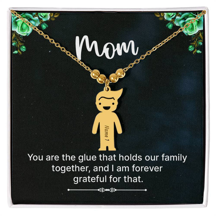 Mom | You are the glue that holds our family together, and I am forever grateful for that - Kid Charm Necklace