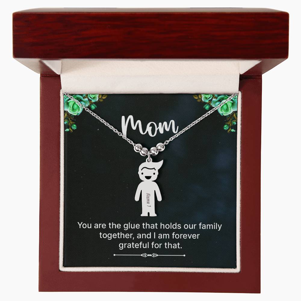 Mom | You are the glue that holds our family together, and I am forever grateful for that - Kid Charm Necklace