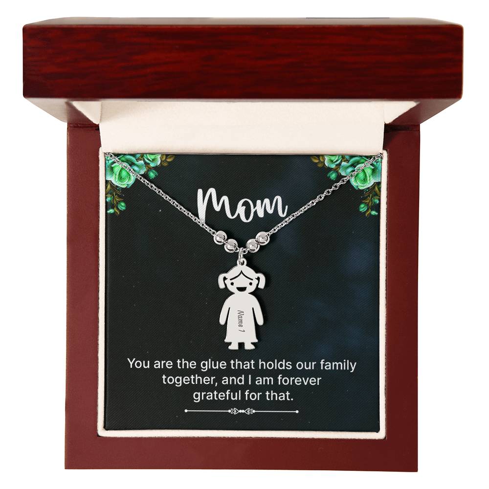 Mom | You are the glue that holds our family together, and I am forever grateful for that - Kid Charm Necklace