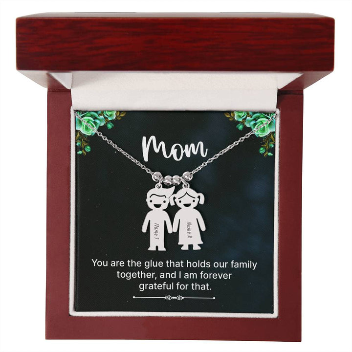 Mom | You are the glue that holds our family together, and I am forever grateful for that - Kid Charm Necklace