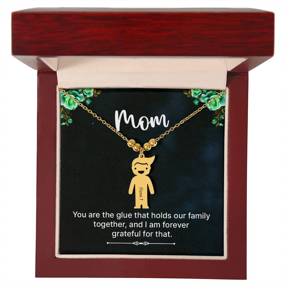 Mom | You are the glue that holds our family together, and I am forever grateful for that - Kid Charm Necklace