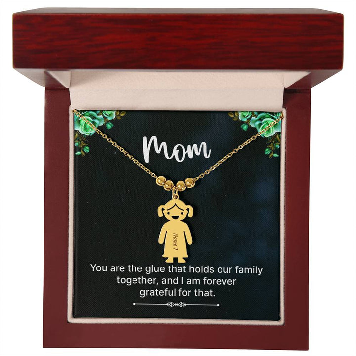 Mom | You are the glue that holds our family together, and I am forever grateful for that - Kid Charm Necklace