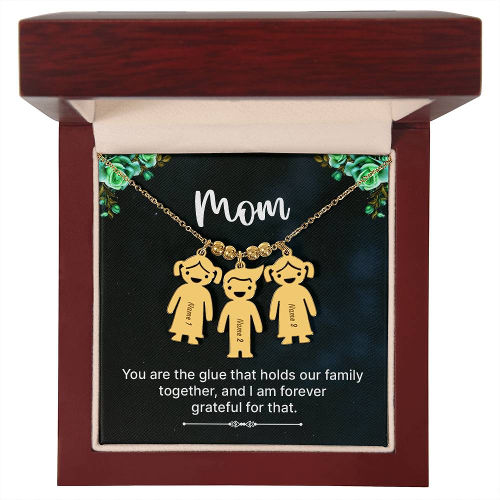 Mom | You are the glue that holds our family together, and I am forever grateful for that - Kid Charm Necklace