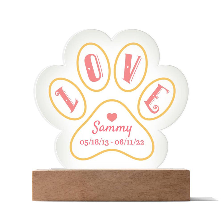 Love memorial for Sammy - Printed Paw Print Acrylic Plaque