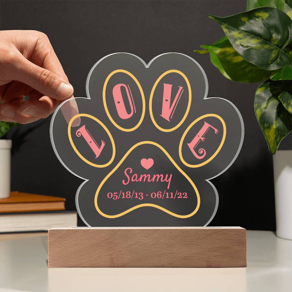 Love memorial for Sammy - Printed Paw Print Acrylic Plaque