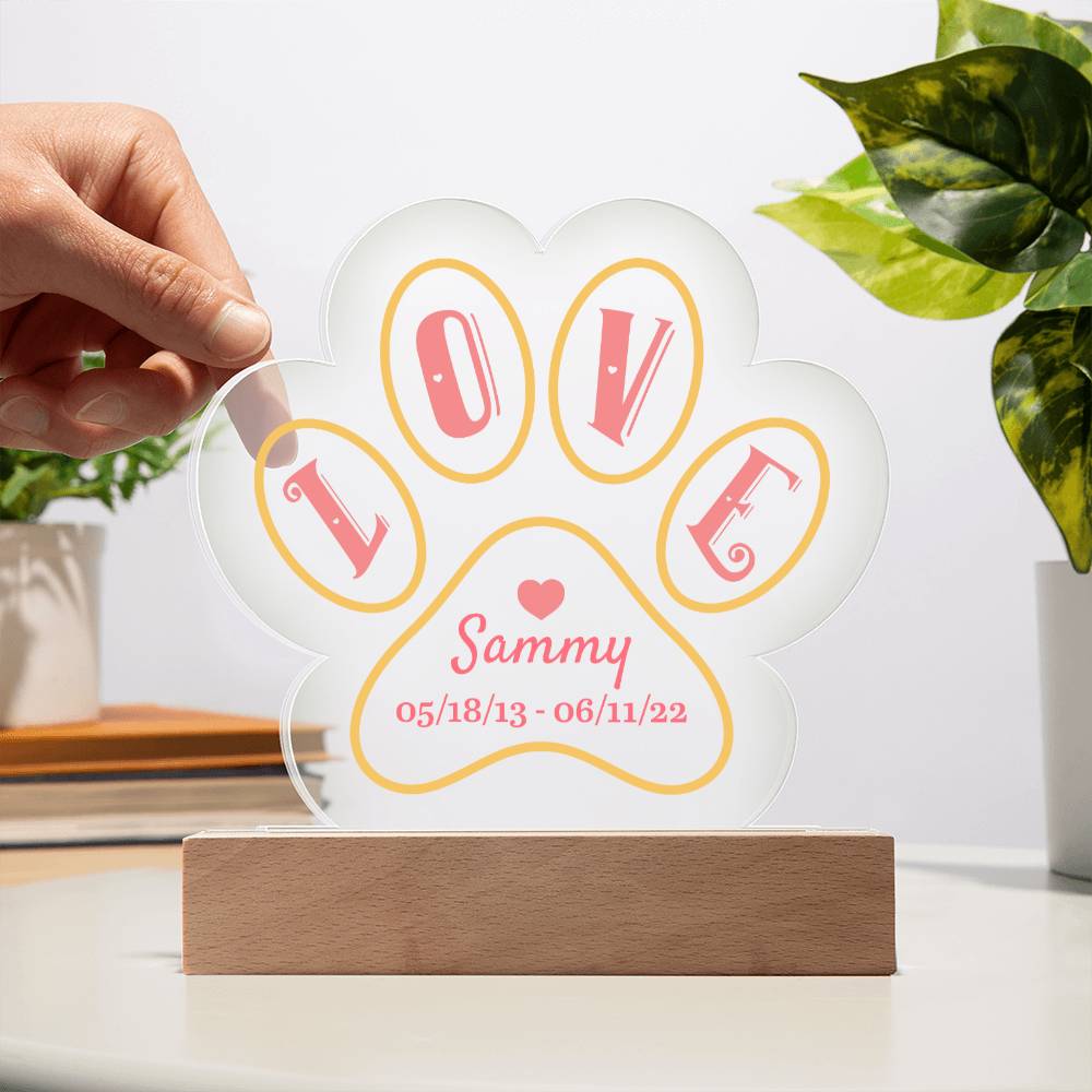 Love memorial for Sammy - Printed Paw Print Acrylic Plaque