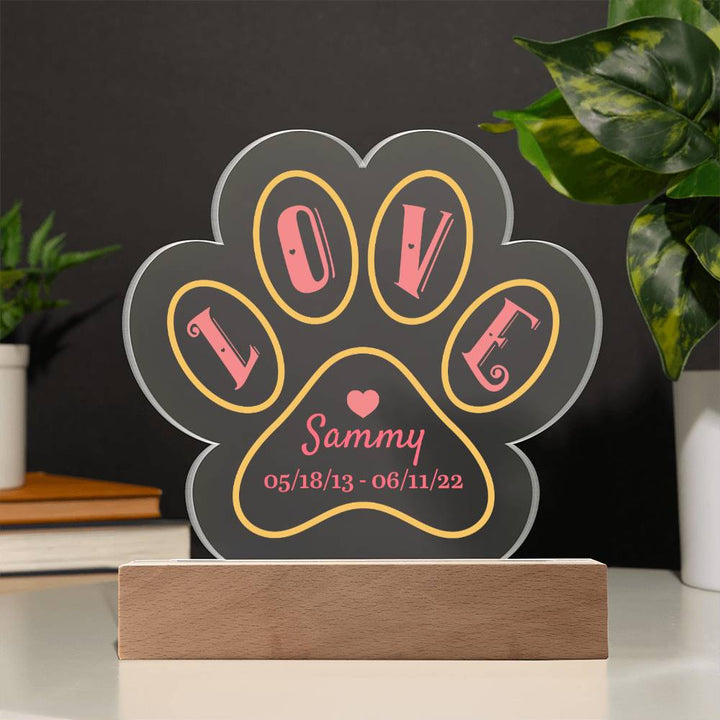 Love memorial for Sammy - Printed Paw Print Acrylic Plaque