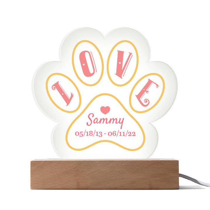 Love memorial for Sammy - Printed Paw Print Acrylic Plaque