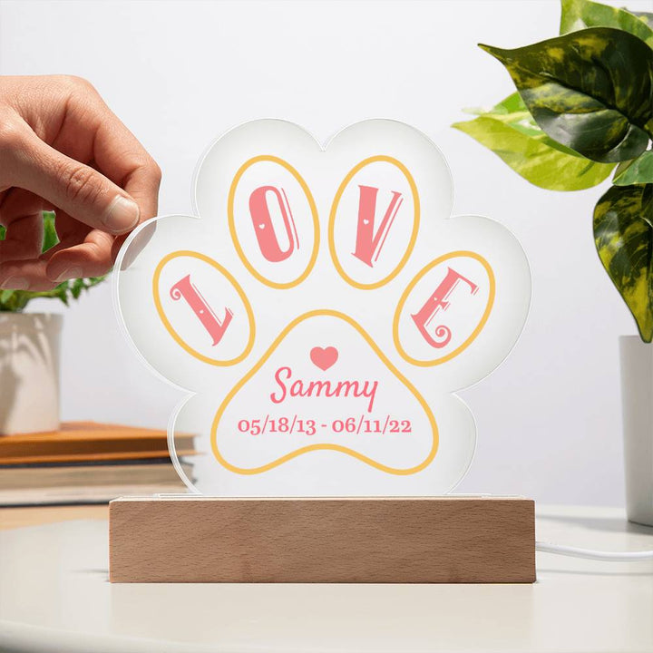 Love memorial for Sammy - Printed Paw Print Acrylic Plaque