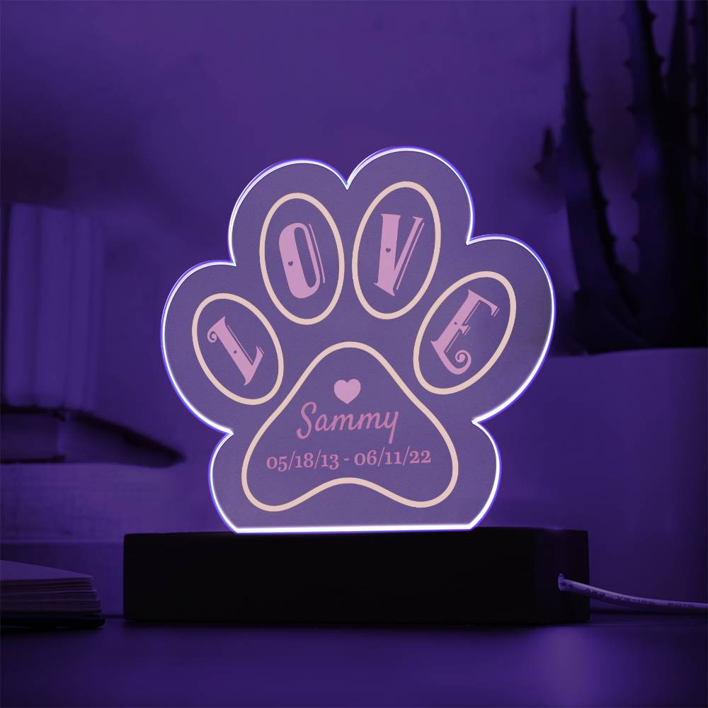 Love memorial for Sammy - Printed Paw Print Acrylic Plaque